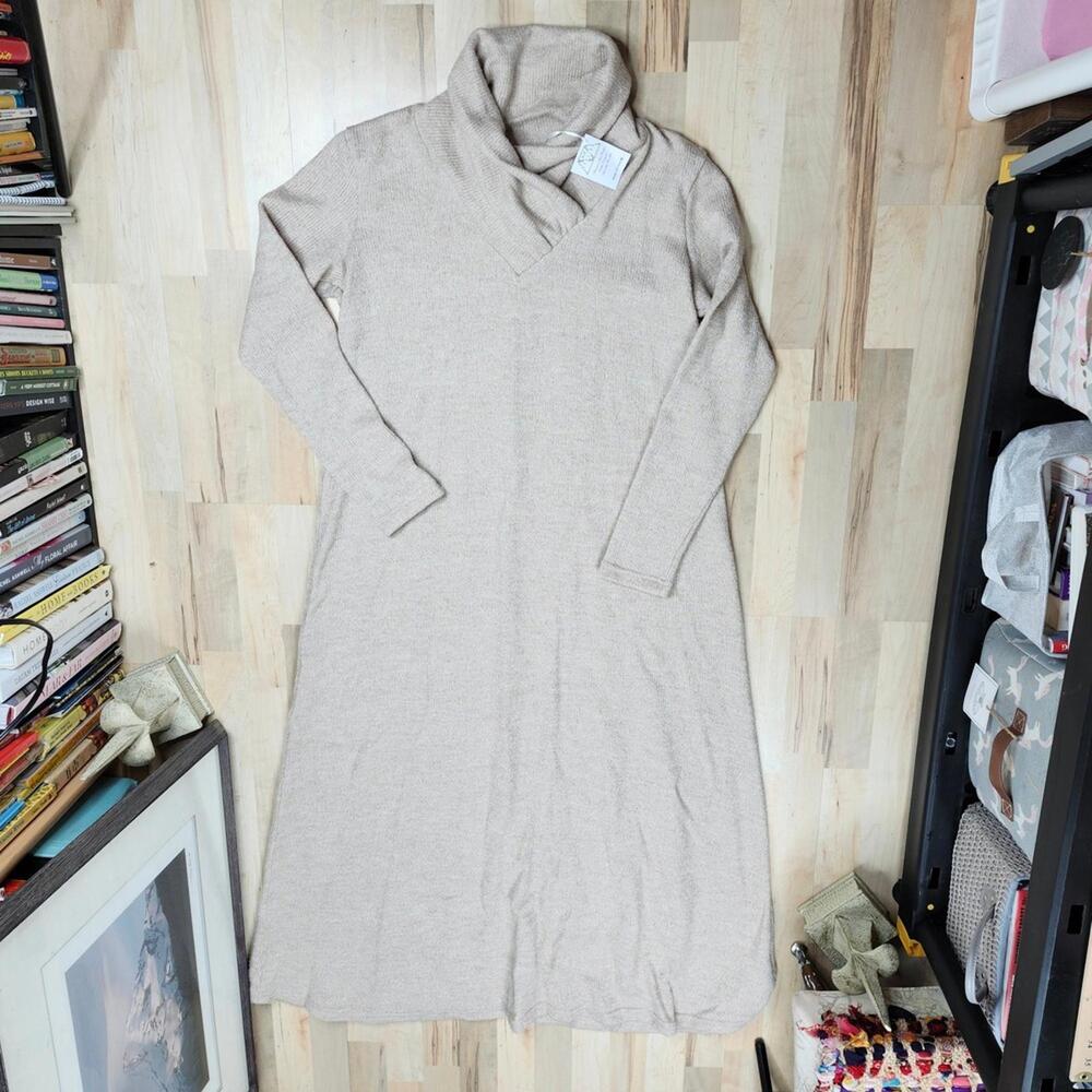 Bogaria Atelier Sweater Dress Cowl Neck Long Sleeve Knit Beige 3XL $138‎ Etsy